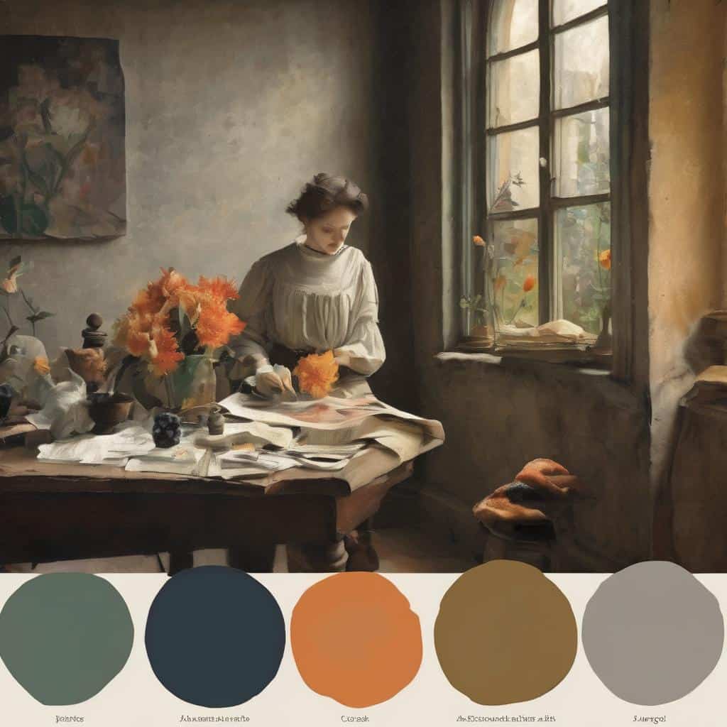 Μικτή εικόνα μιας γυναίκας που γράφει σε γραφείο με εικονογραφία και νεανική διακόσμηση.